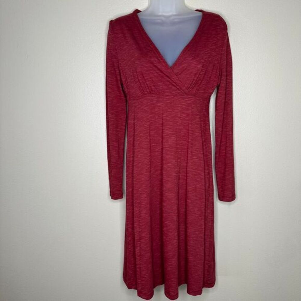 Horny Toad Burgundy Women's Long‎ Sleeve Cotton/Tencel Dress V-Neck Size Small